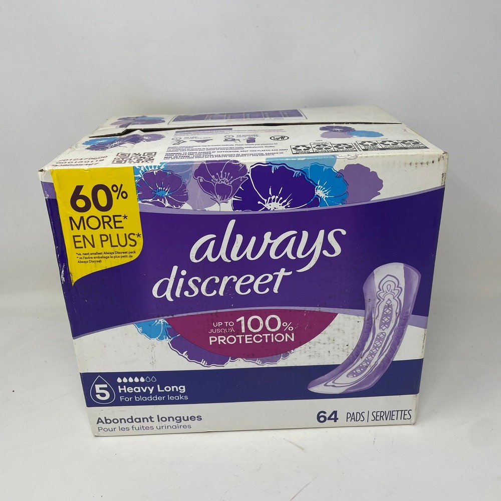 Always Discreet Heavy Long Incontinence Pads Size 5 64 Count Bulk Pack